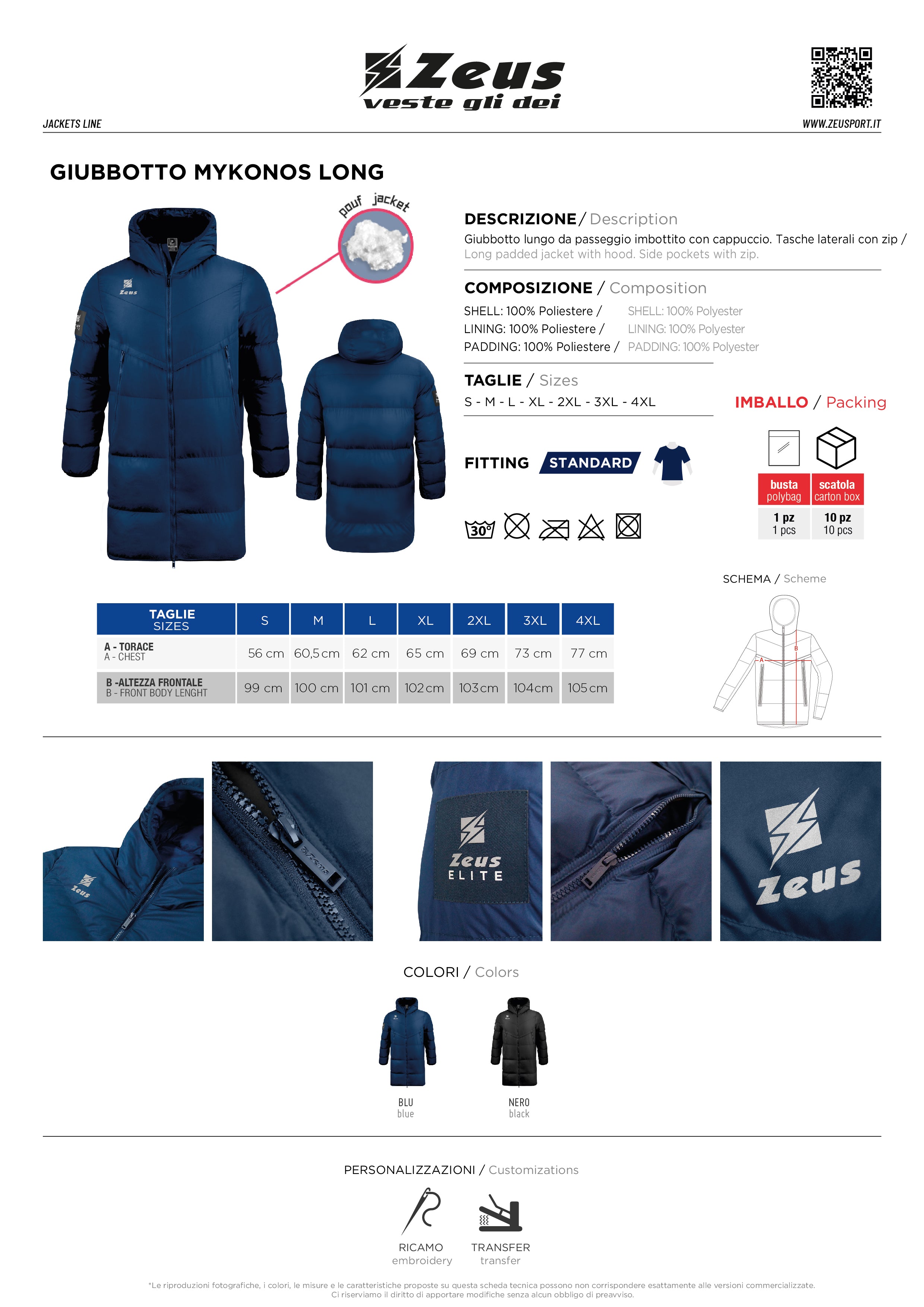 Gefütterter Mantel mit Kapuze Giubotto Mykonos Long