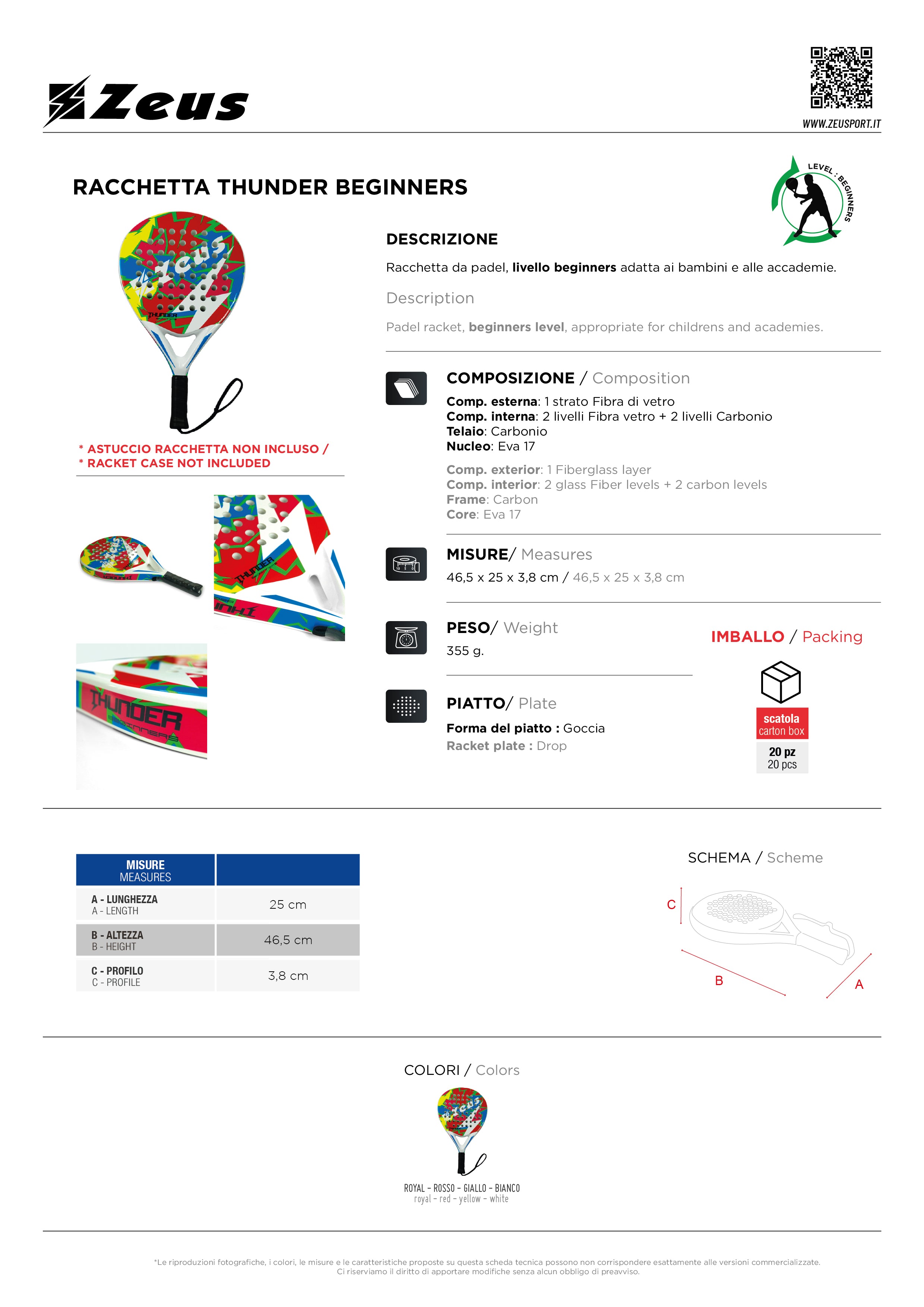 Padel Schläger Racchetta Thunder Beginner