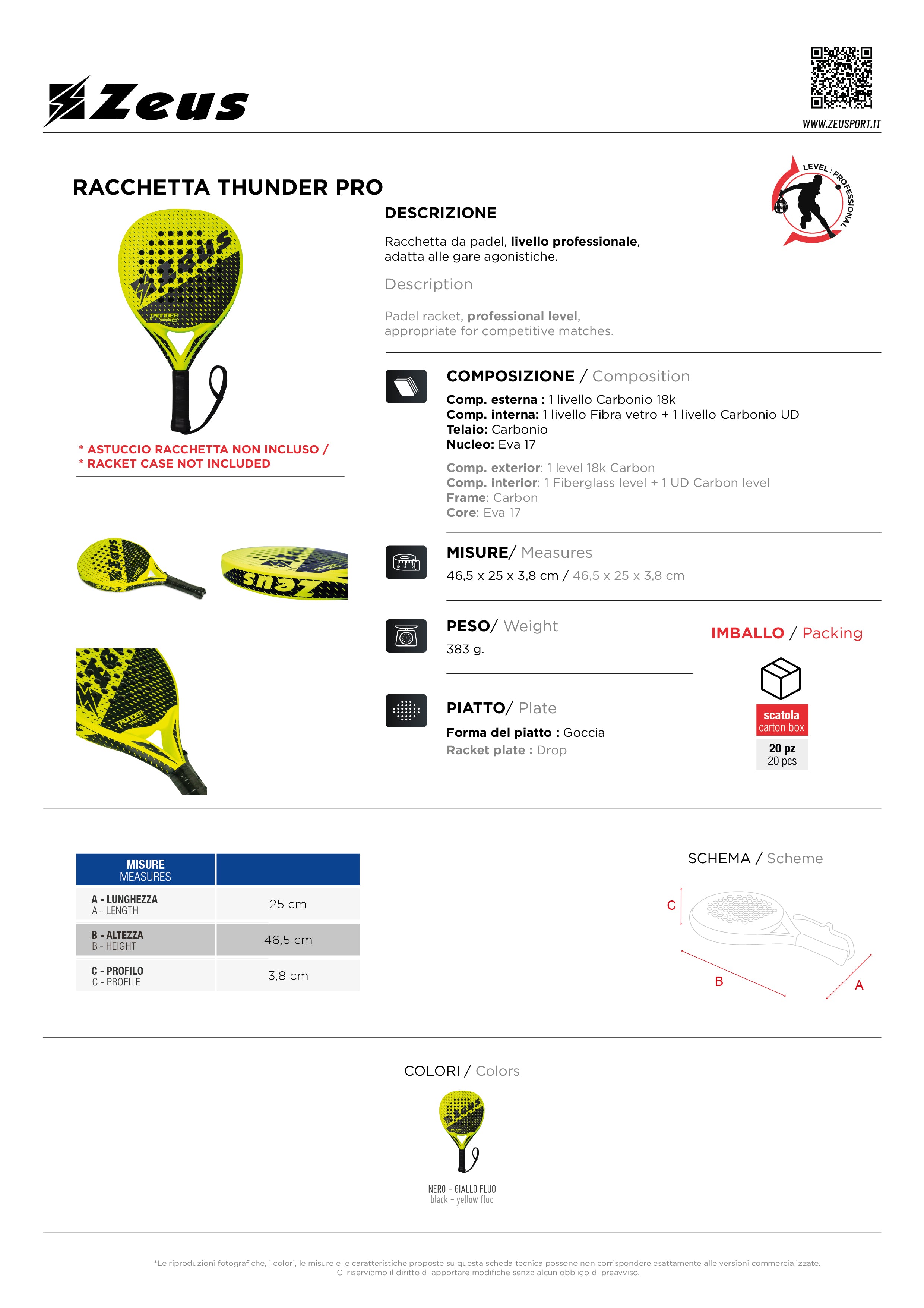 Padel Schläger Racchetta Thunder Pro