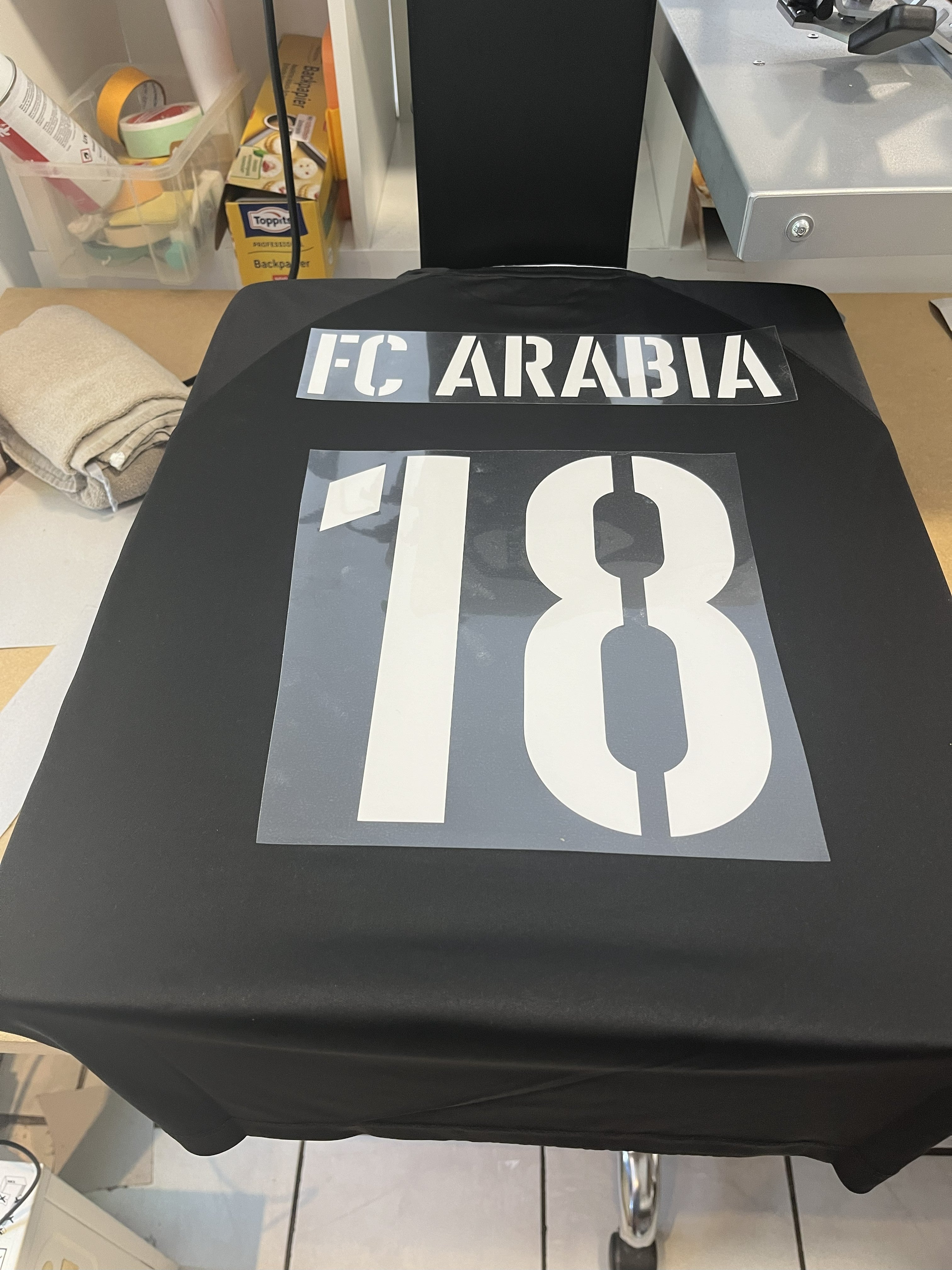 Schwarzes Trikot, Rückseite, Druck Vorbereitung Name und Nummer