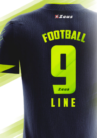 Rückseite eines Blauen Trikots mit Aufschrift Football Line