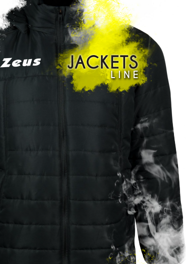 Schwarze geschlossene Jacke mit Jackets Line Überschrift