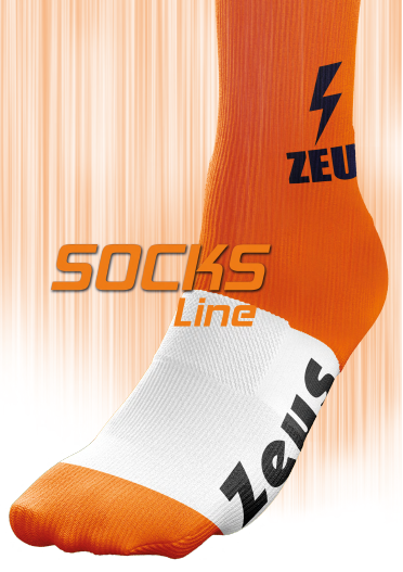 Orangene Socken mit Zeus Aufdruck