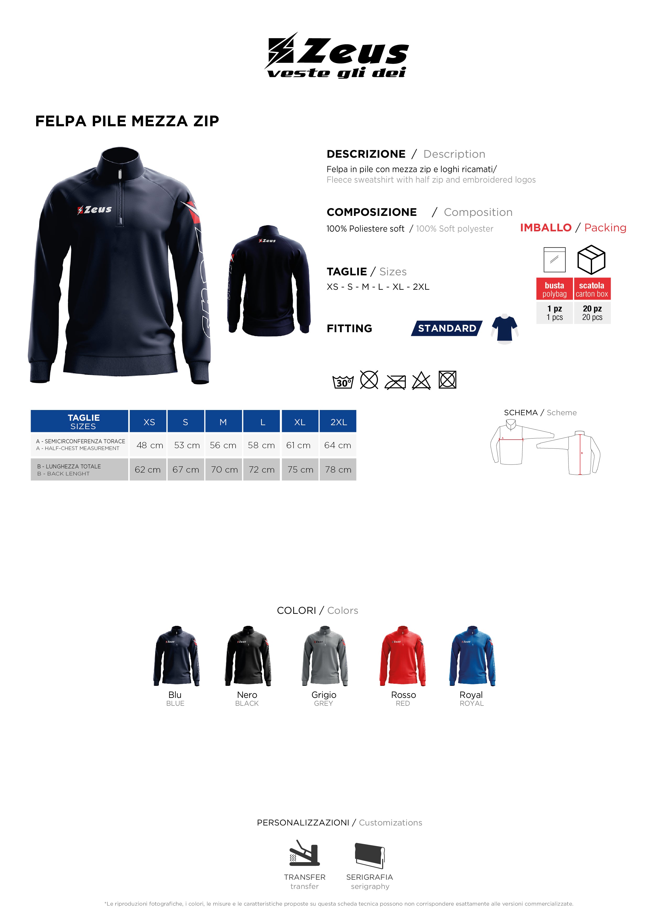Trainings Sweatshirt Felpa Pile Mezza Zip