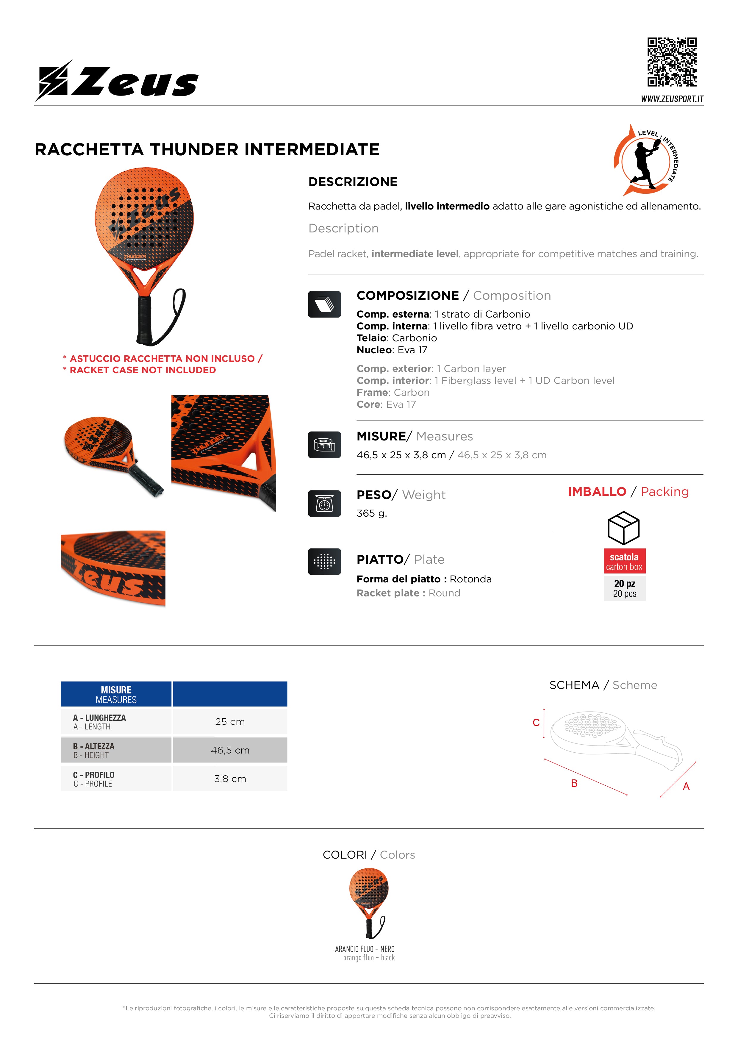 Padel Schläger Racchetta Thunder Intermediate